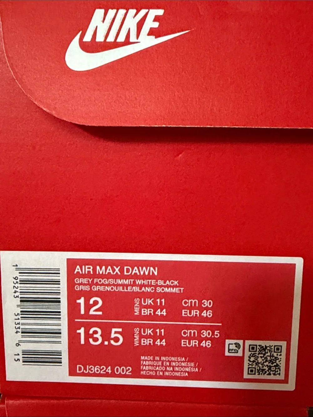 Nike Air Max Dawn Grey Fog DJ3624-002 Men’s Size 12